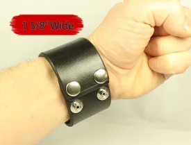 1 5/8" Wide Plain Black Leather Wristband