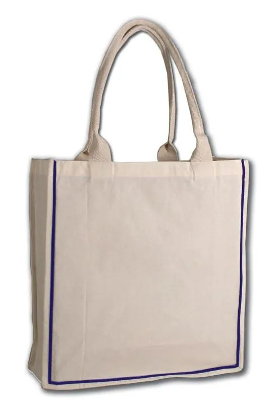 100% Cotton Color Stripe Shopping Tote Bags W/Fancy Handles