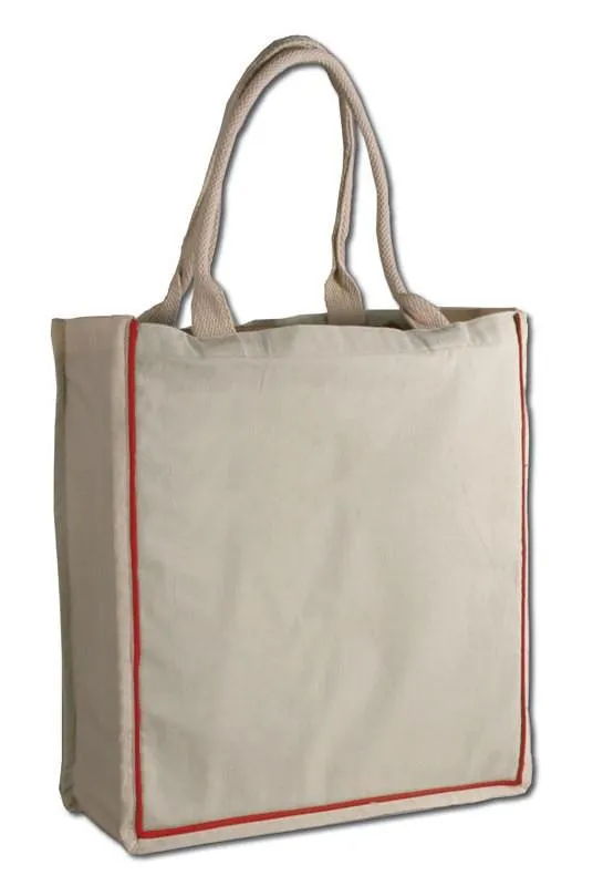 100% Cotton Color Stripe Shopping Tote Bags W/Fancy Handles