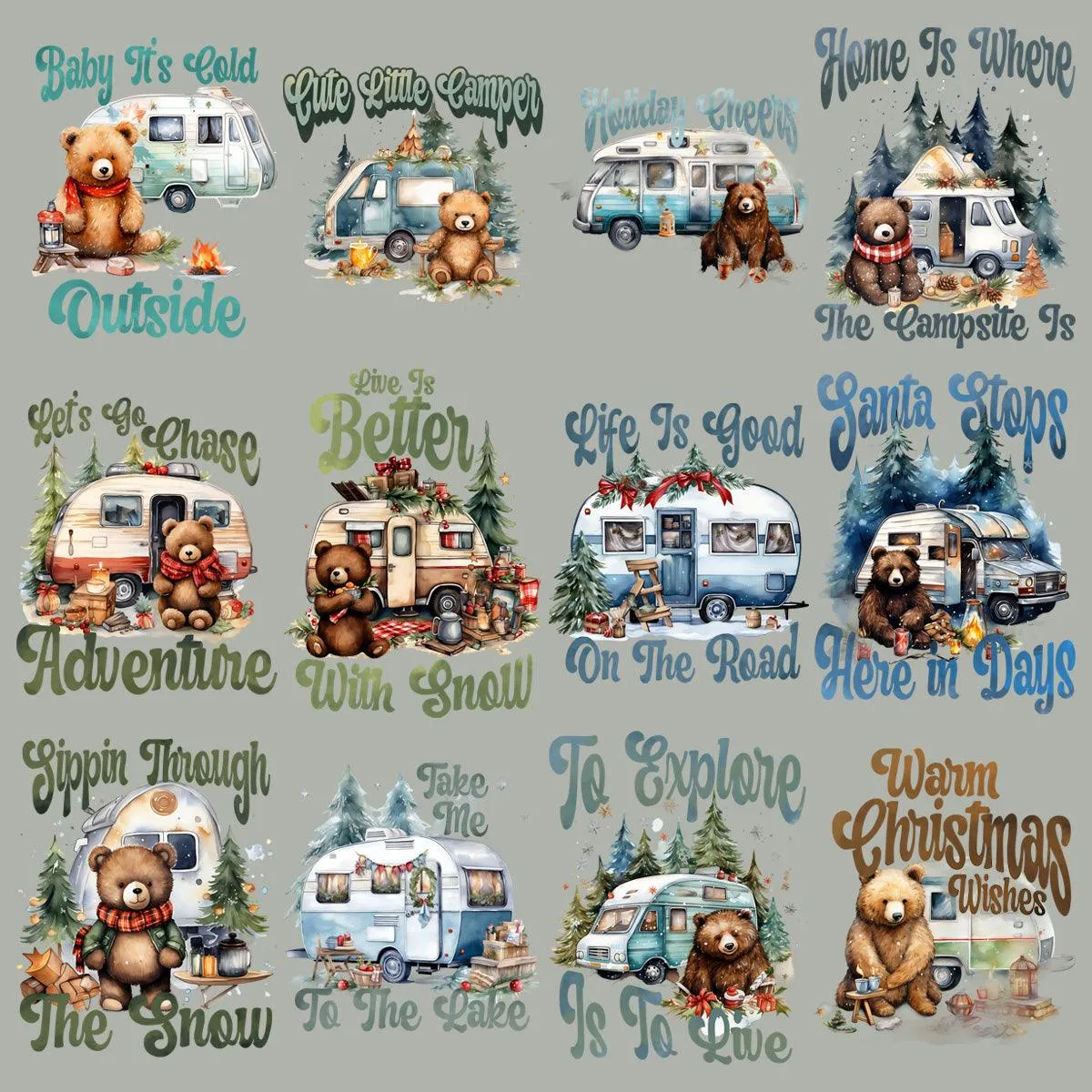 11 Christmas Camper Camp Designs Bundle PNG