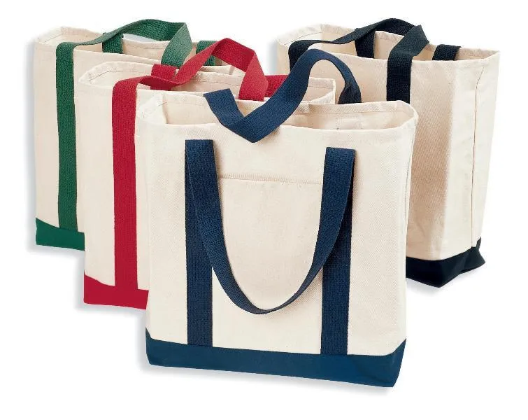 12 ct Heavy Canvas Twill Two Tone Shopping Tote Bag - By Dozen