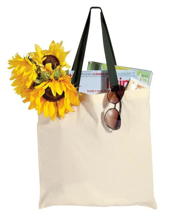 240 ct 100% Cotton Value Tote Bag with Contrast Handles - By Case