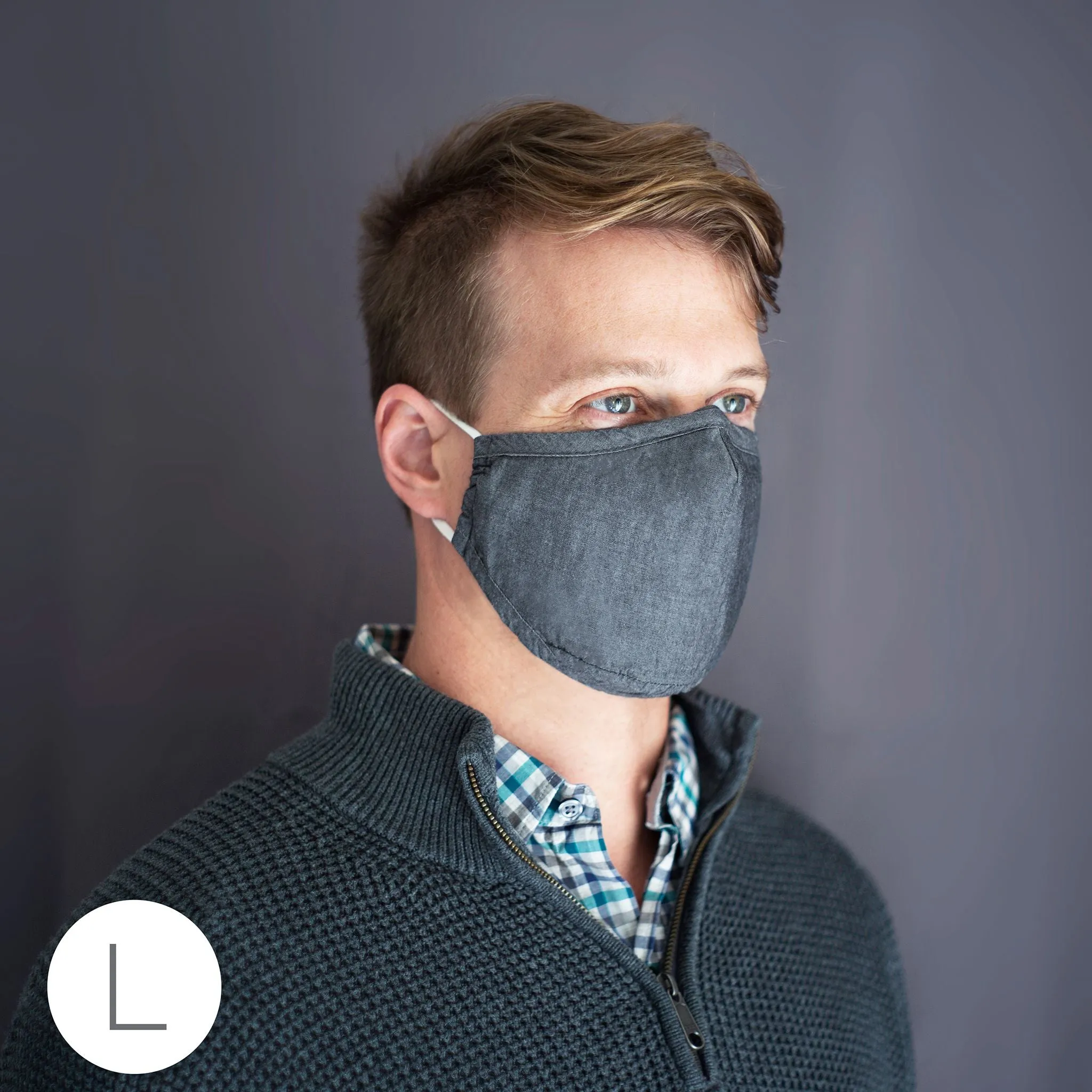 3-Layer Woven Cotton Chambray Face Mask, Black - United We Stand