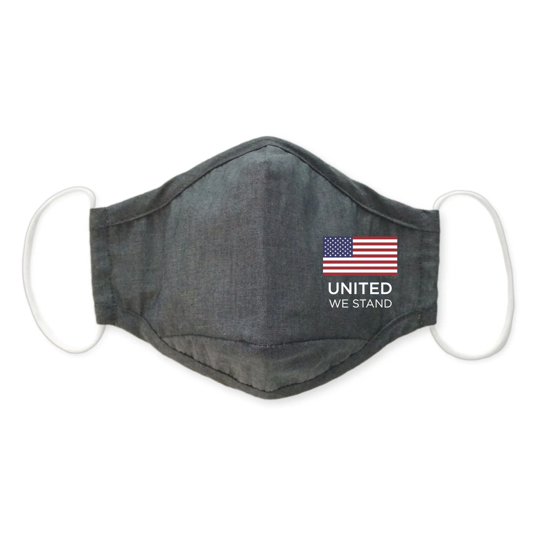 3-Layer Woven Cotton Chambray Face Mask, Black - United We Stand