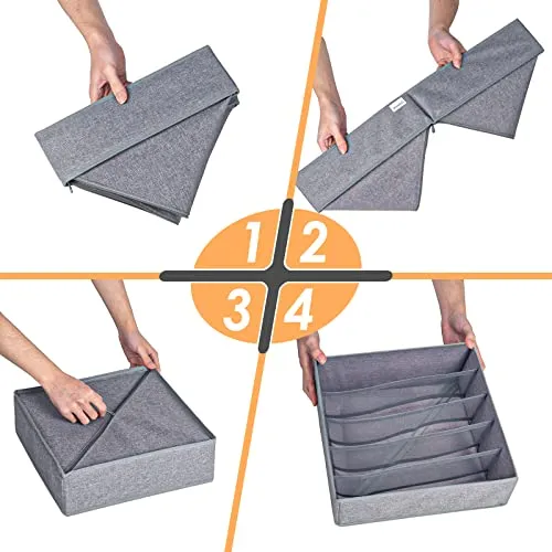 3 Pack Bra Underwear Drawer Organizer Dividers, 26 Cell Fabric Foldable Dresser Closet Organizers and Storage Boxes for Baby Clothes, Bra, Socks, Underwear, Ties (5 5 16 Slots, Grey)