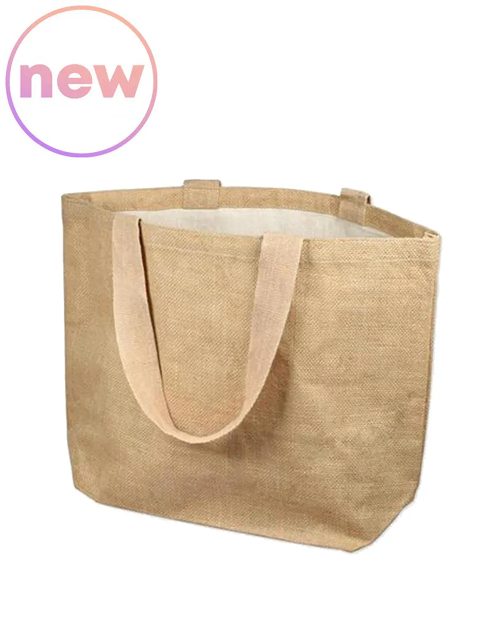 6 ct Daily Use Deluxe Jute Burlap Tote Bags with Cotton Interior - By Bundle