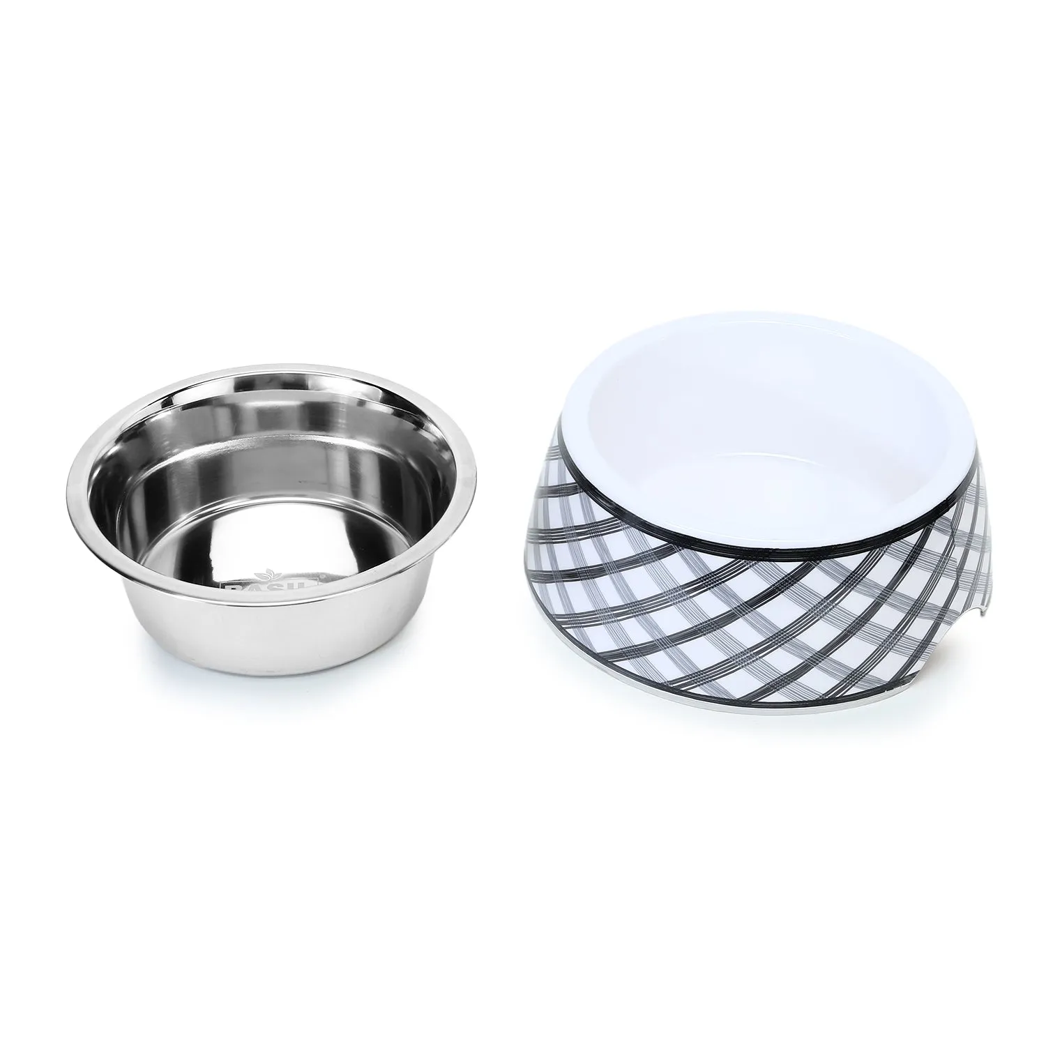 BASIL Check Print Pet Feeding Bowl, Stainless Steel & Melamine