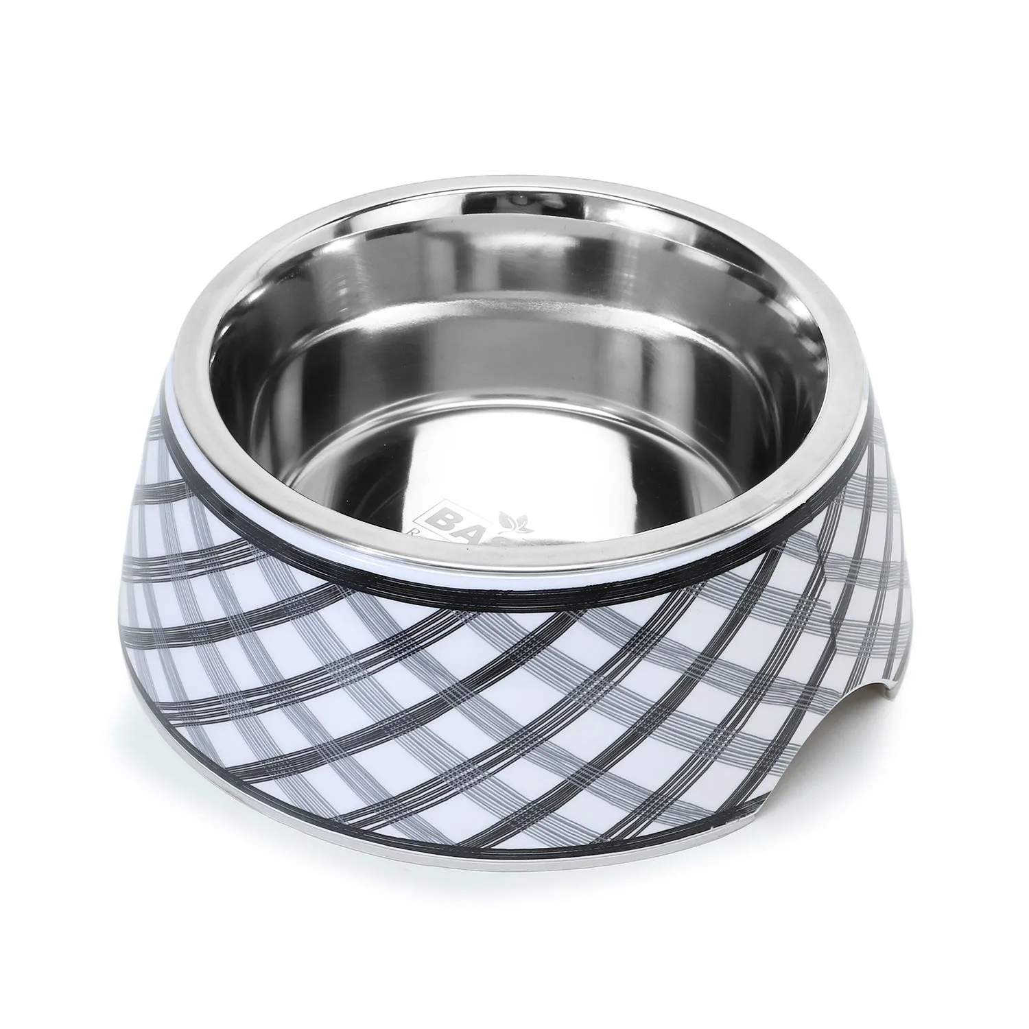 BASIL Check Print Pet Feeding Bowl, Stainless Steel & Melamine