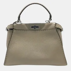 Beige Selleria Leather Medium Peekaboo Top Handle Bag