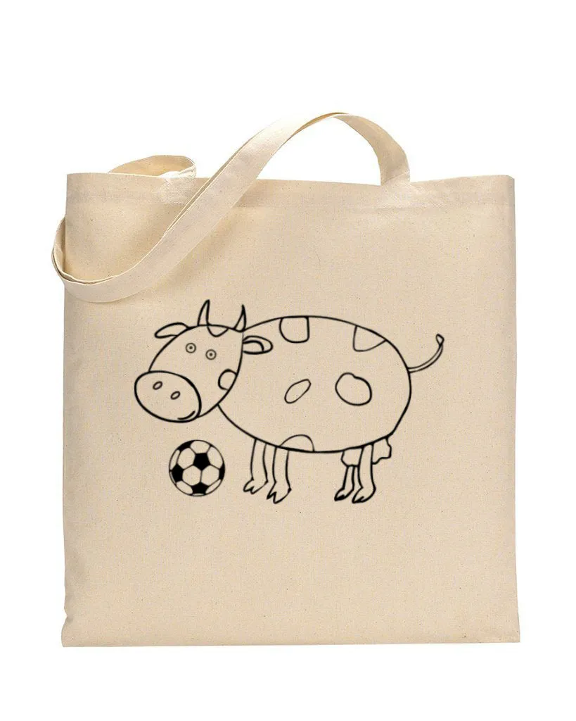 Black Color Baby Cow Tote Bag (Basic Level) - Coloring-Painting Bags for Kids