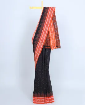 Black ikkat saree with unique designs, contrast ikkat design border & pallu of intricate ikkat designs