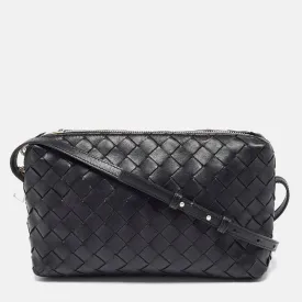 Black Intrecciato Leather Crossbody Bag