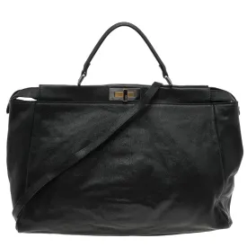 Black Leather Large Peekaboo Top Handle Bag