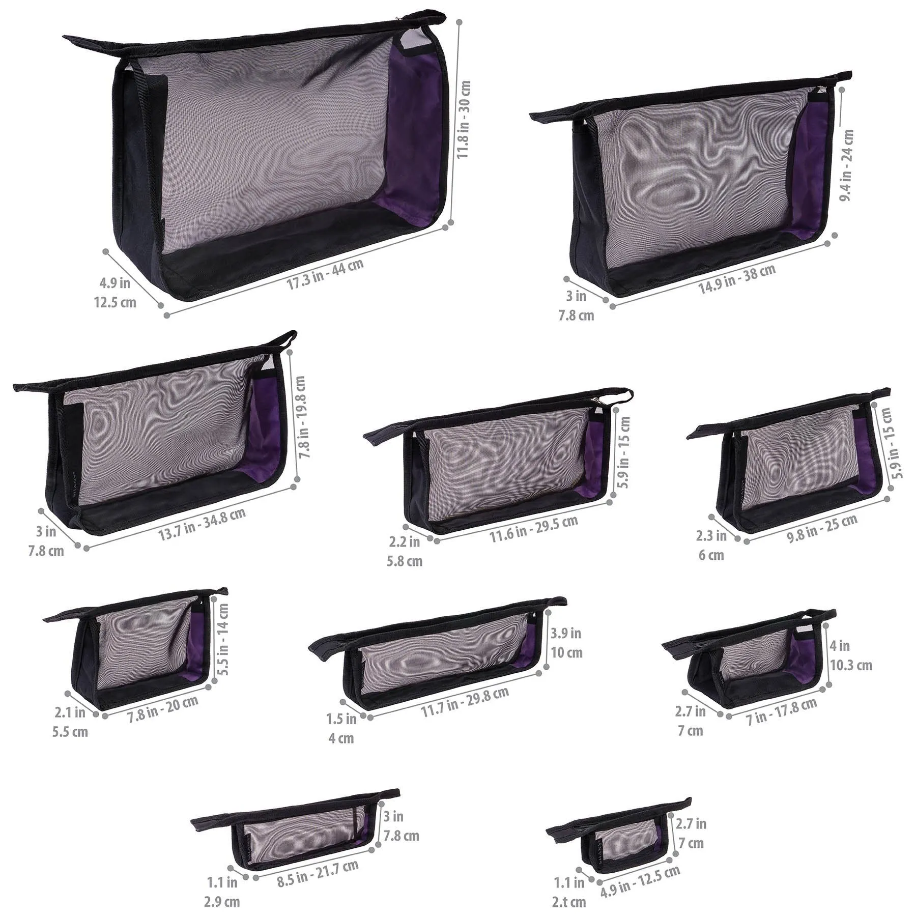 Black Mesh Travel Organizer Bag Set - 10 PC