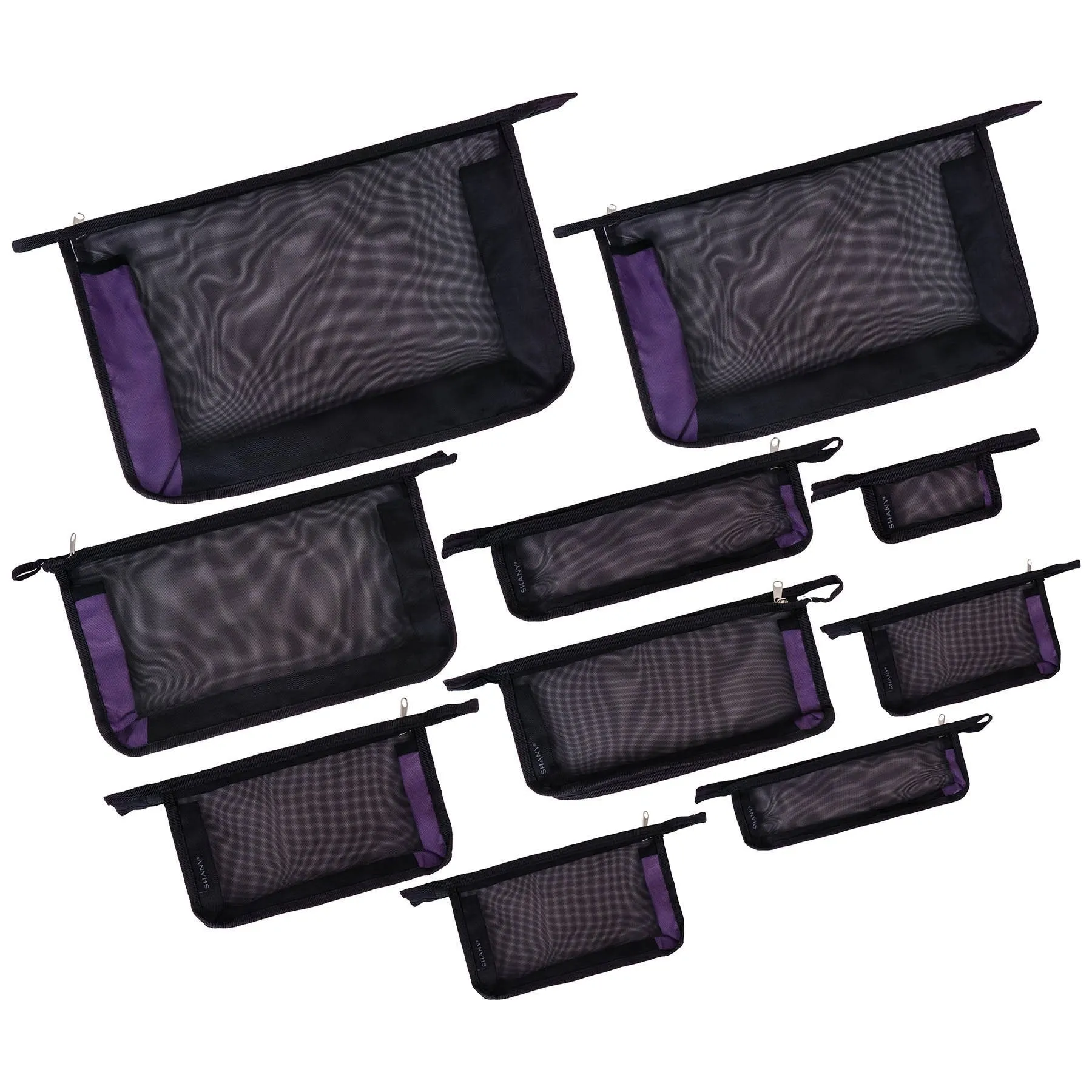 Black Mesh Travel Organizer Bag Set - 10 PC