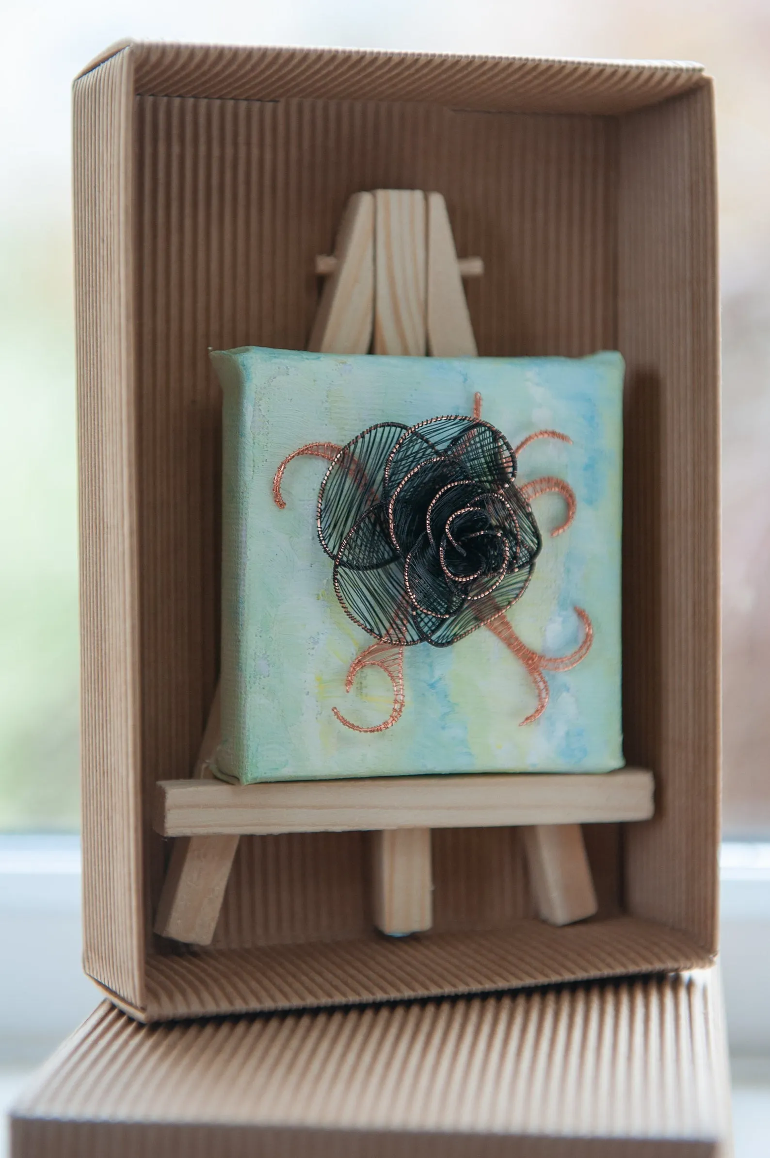 Black Rose on Blue Mini Easel