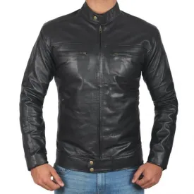 Black Slim Fit Biker Leather Men Jacket