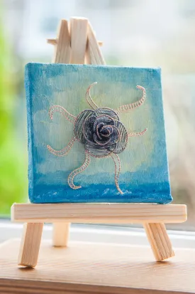 Blue Rose on Blue and Yellow Mini Easel