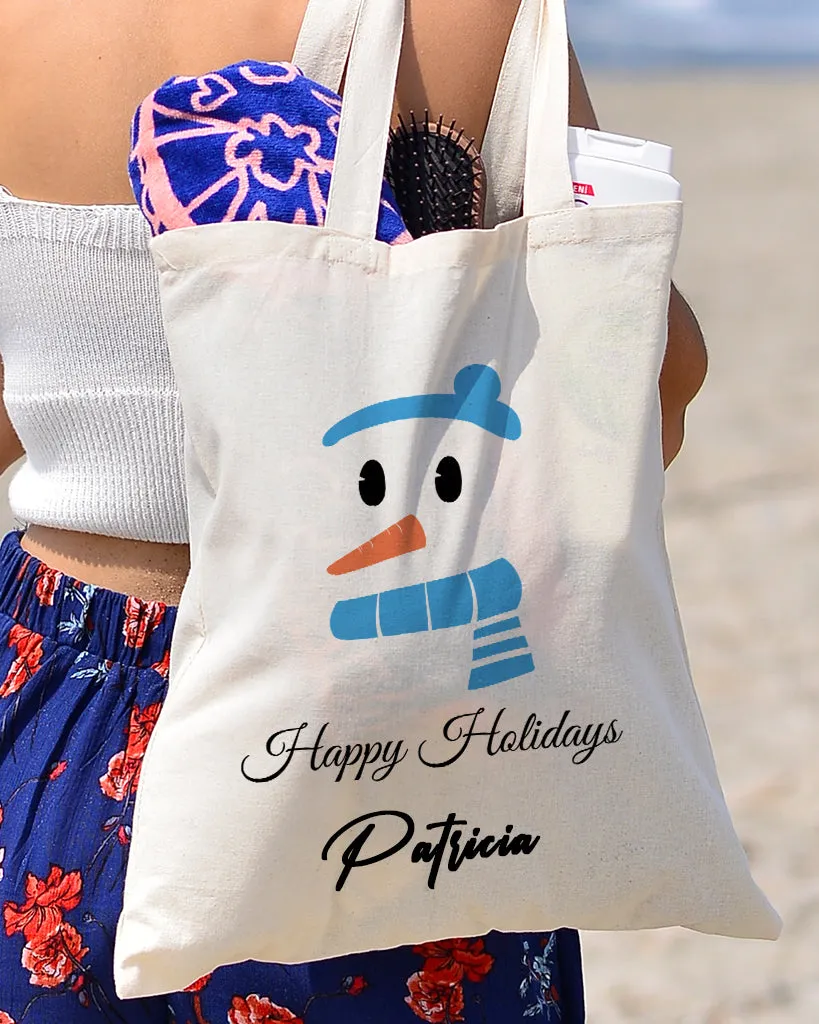 Blue Snowman Merry Christmas Tote Bag - Christmas Bags