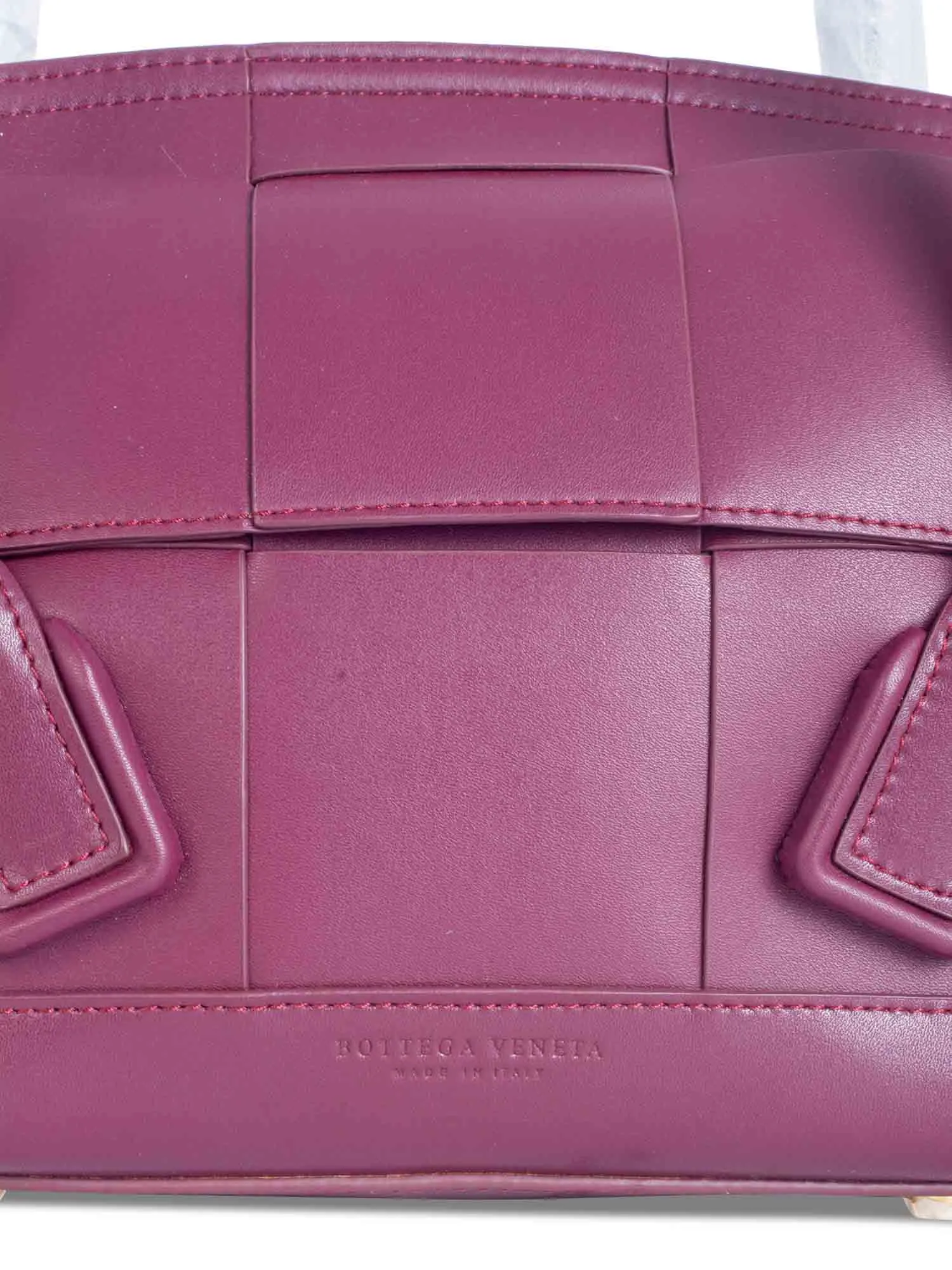 Bottega Veneta Intercciato Leather Arco Top Handle Bag Burgundy