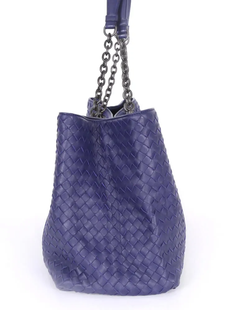 BOTTEGA VENETA INTRECCIATO LEATHER DOUBLE CHAIN TOTE ATLANTIC