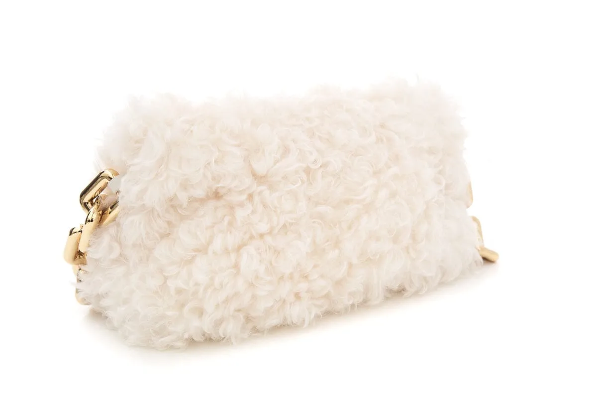 Bottega Veneta Ivory Shearling Chain Pouch Handbag