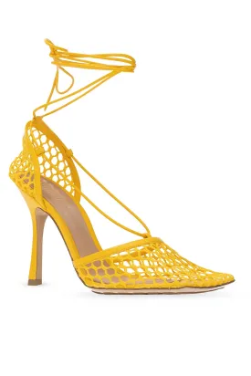 BOTTEGA VENETA LACE-UP NAPPA LEATHER TRIMMED MESH SANDALS