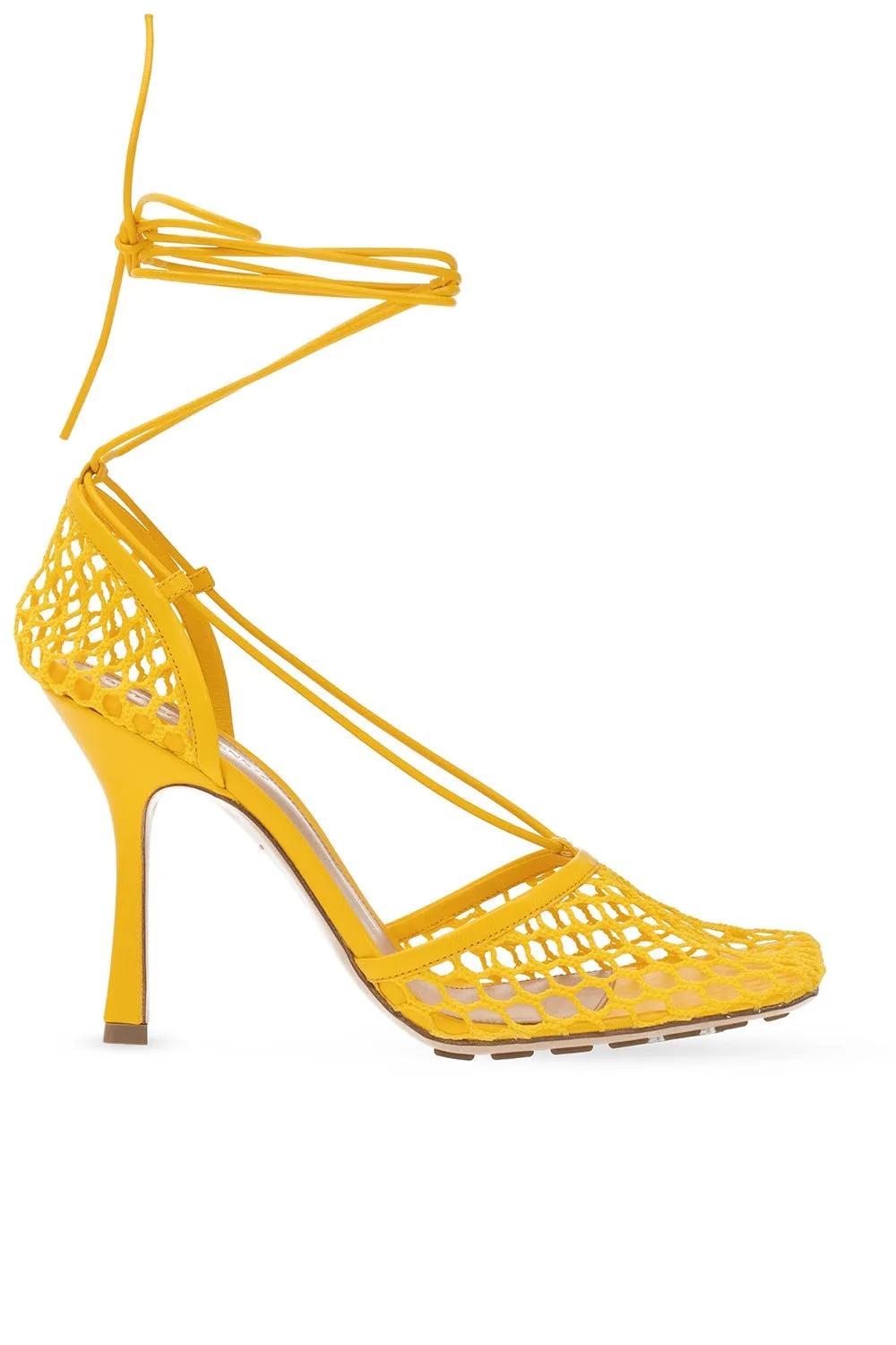 BOTTEGA VENETA LACE-UP NAPPA LEATHER TRIMMED MESH SANDALS