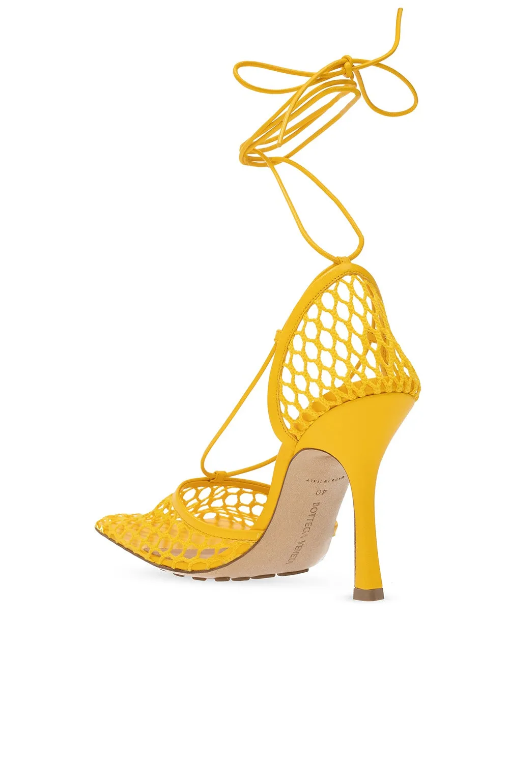 BOTTEGA VENETA LACE-UP NAPPA LEATHER TRIMMED MESH SANDALS