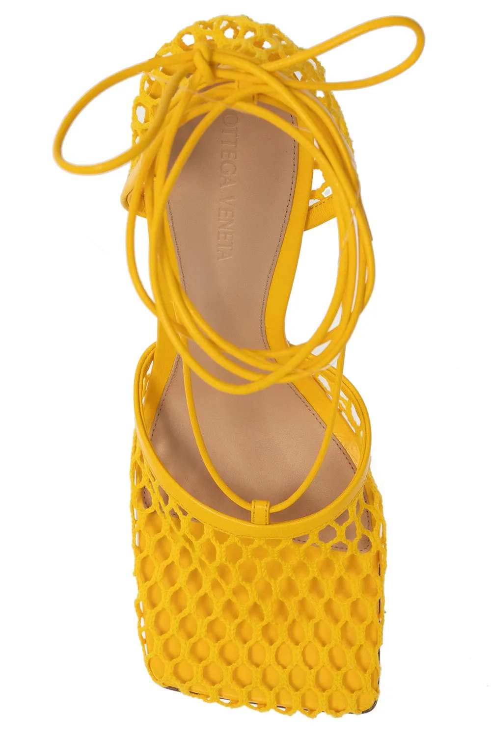 BOTTEGA VENETA LACE-UP NAPPA LEATHER TRIMMED MESH SANDALS