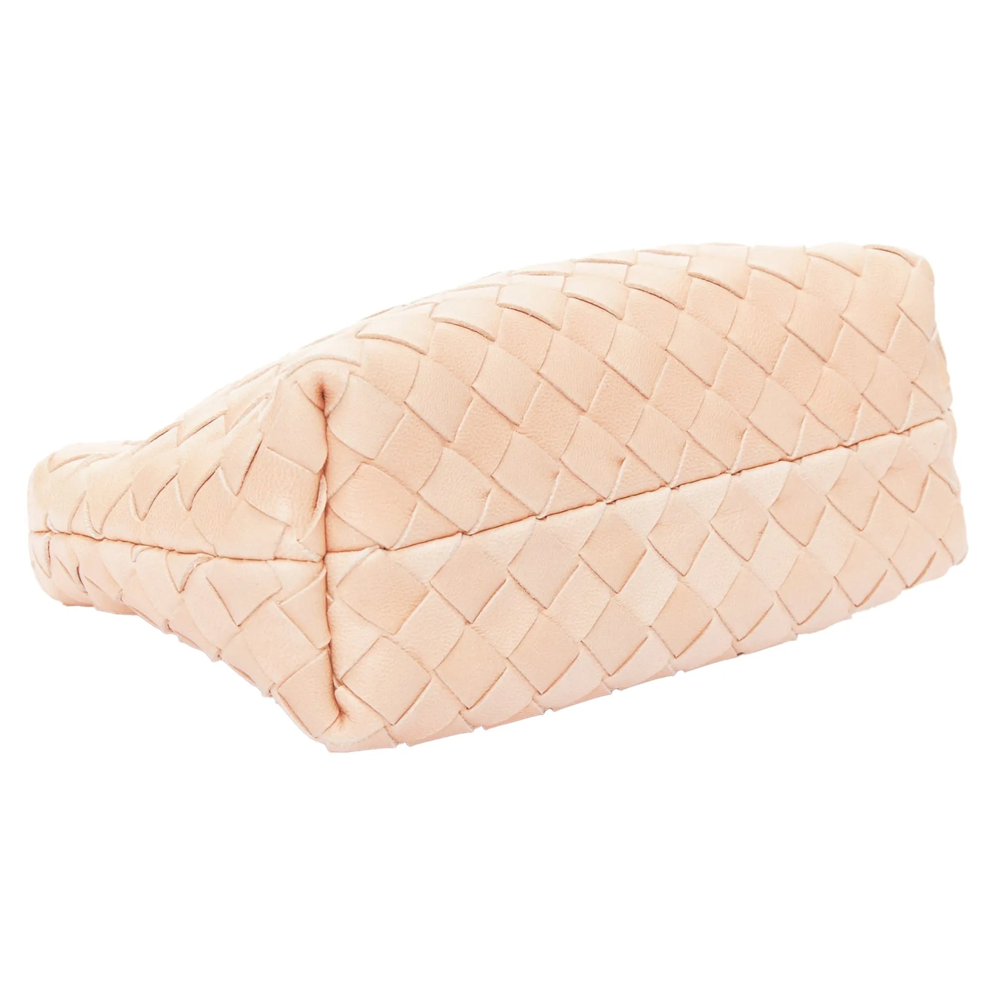 Bottega Veneta light nude intrecciato leather woven zip pouch