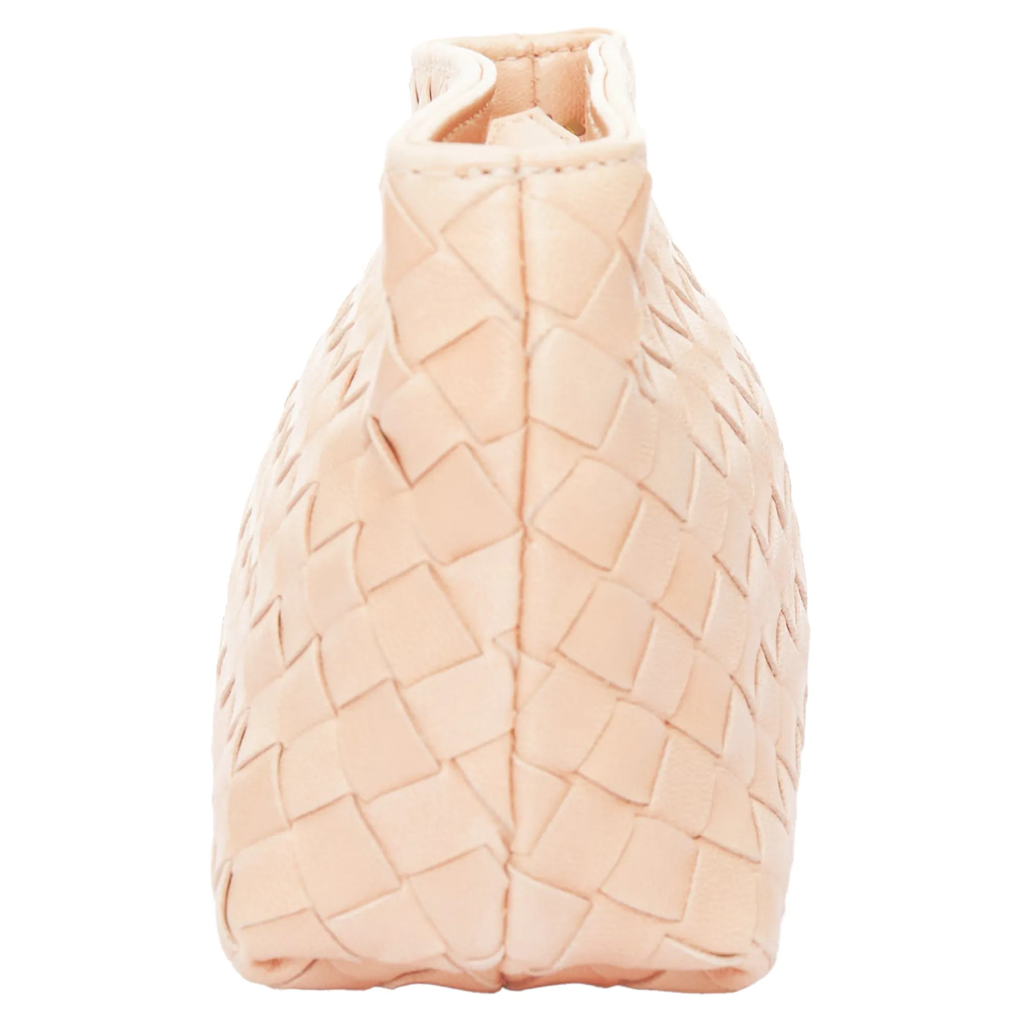 Bottega Veneta light nude intrecciato leather woven zip pouch