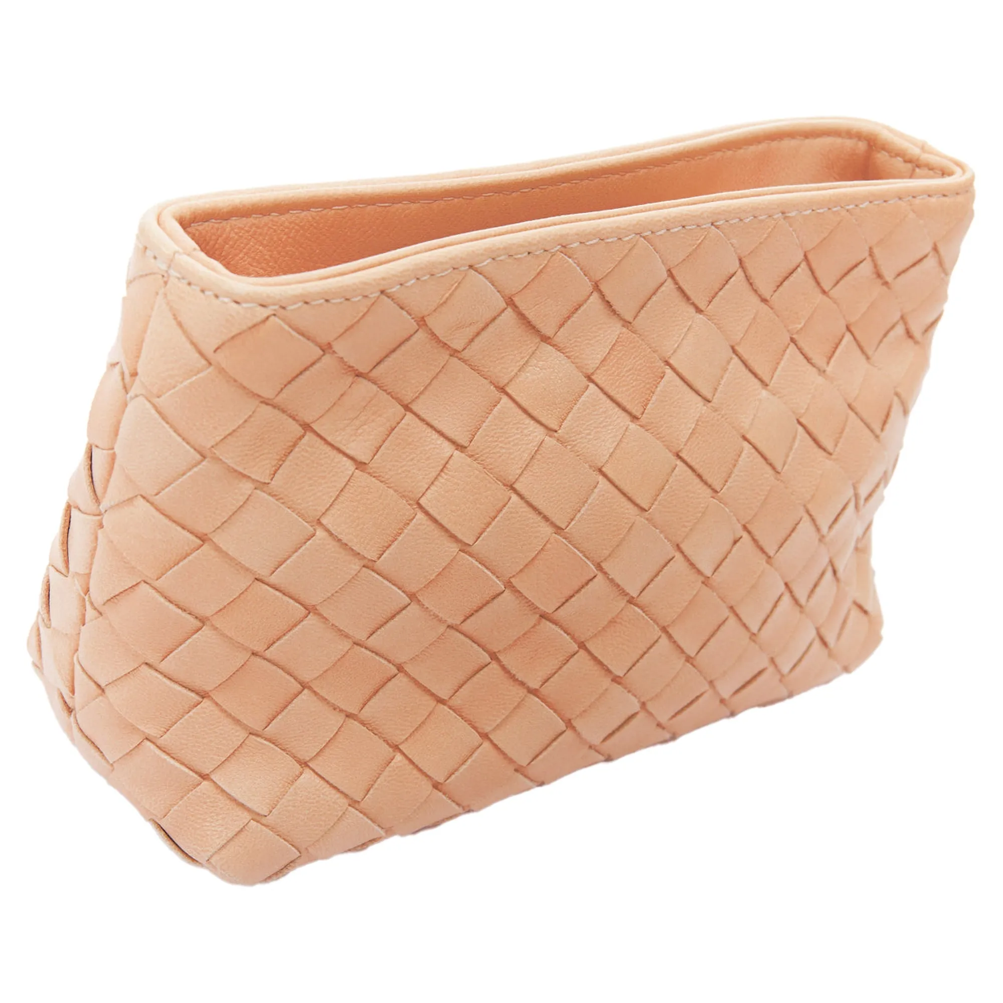 Bottega Veneta light nude intrecciato leather woven zip pouch