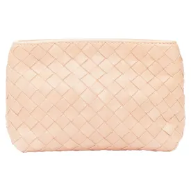 Bottega Veneta light nude intrecciato leather woven zip pouch