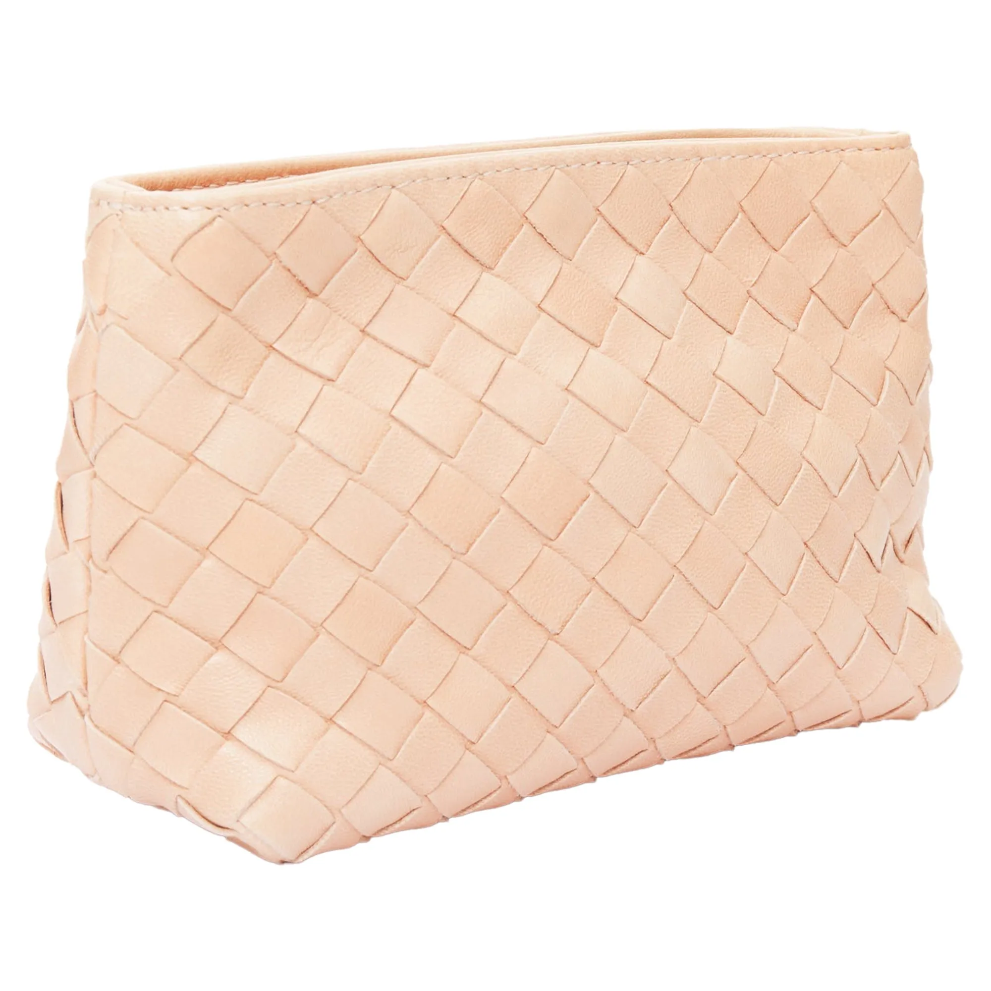 Bottega Veneta light nude intrecciato leather woven zip pouch