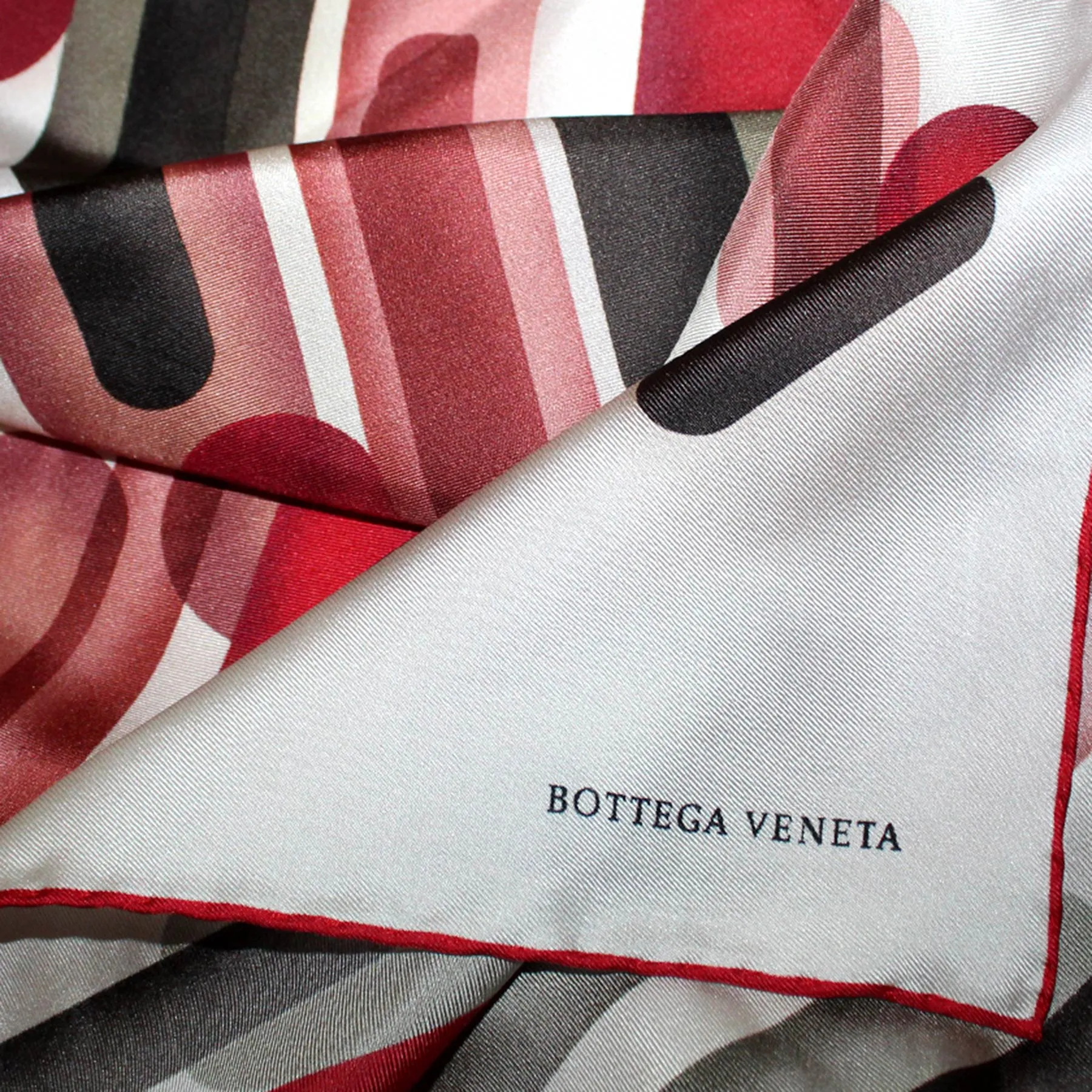 Bottega Veneta Scarf White Bordeaux Taupe Dust Pink - Twill Silk 55" Square Scarf