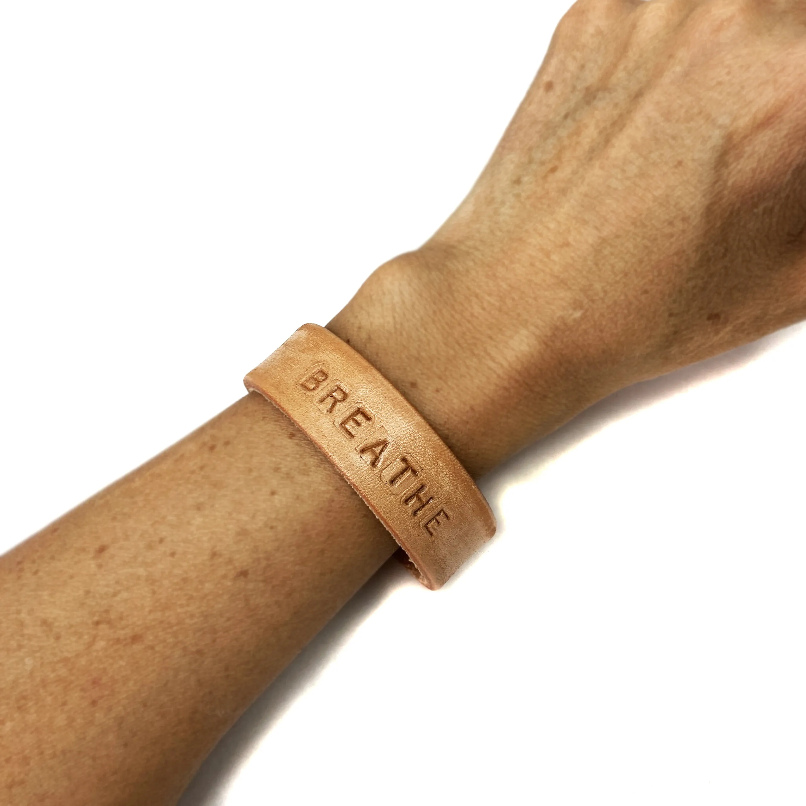 BREATHE Stamped Bracelet- Natural Leather