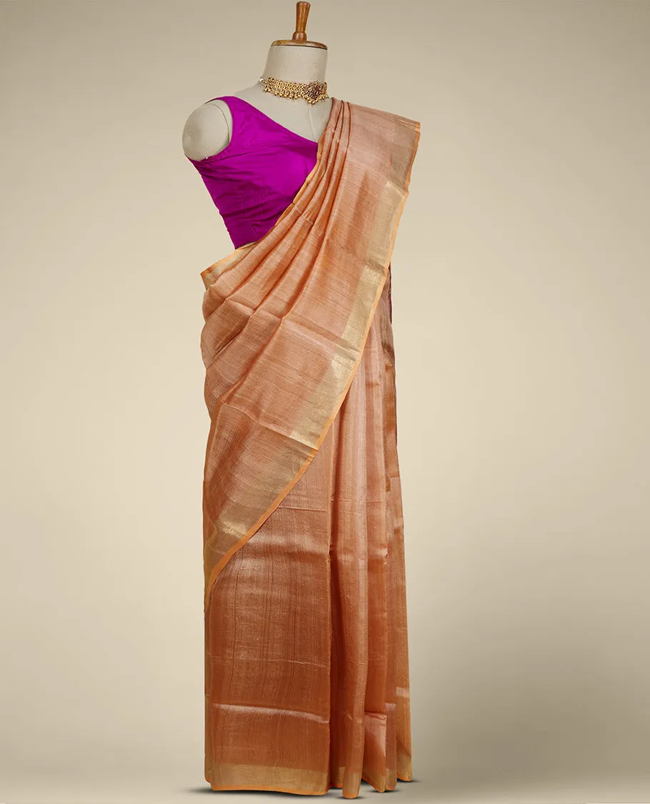 Brown dupion saree with unique buttas, plain border & contrast pallu with unique designs