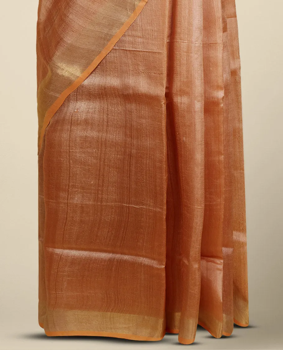 Brown dupion saree with unique buttas, plain border & contrast pallu with unique designs