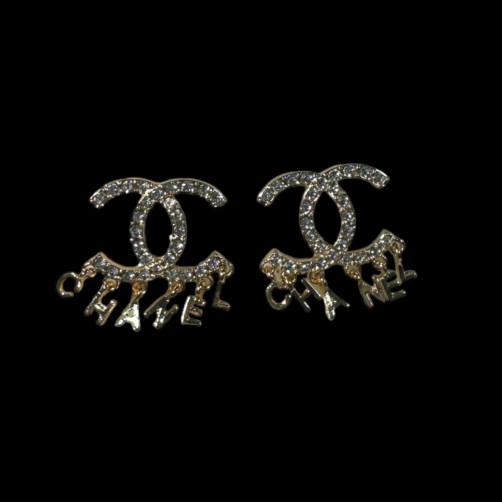 C Letter Rhinestone Bling Charm Earrings - Gold