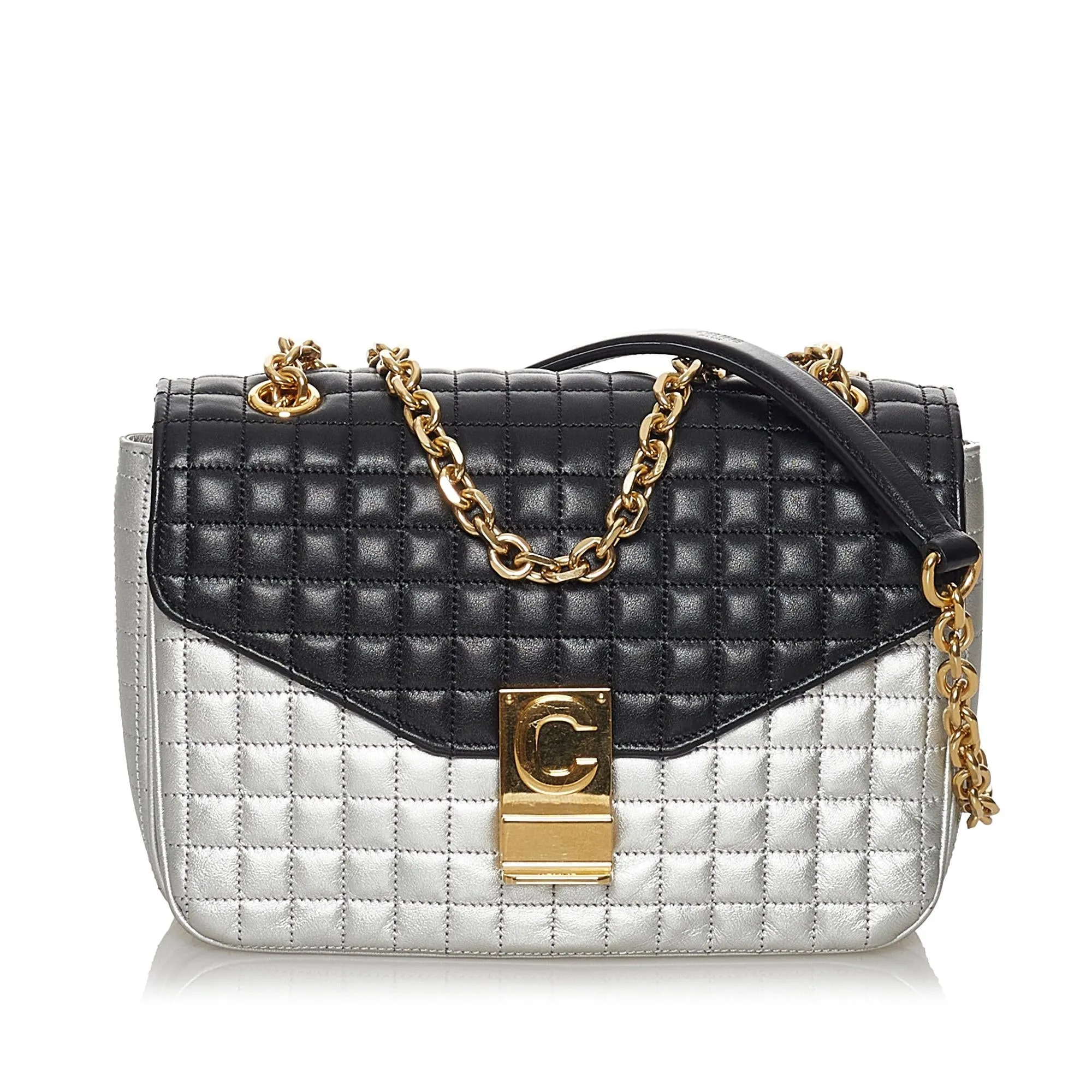 Celine Bicolor C Quilted Leather Shoulder Bag (SHG-30982)