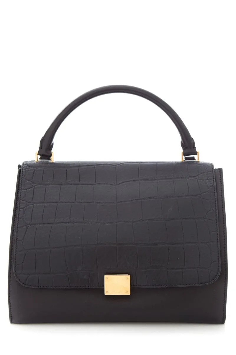 Celine Black Crocodile Embossed Calfskin & Suede Handbag