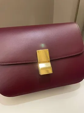 Celine Box Bag Burgundy Calfskin