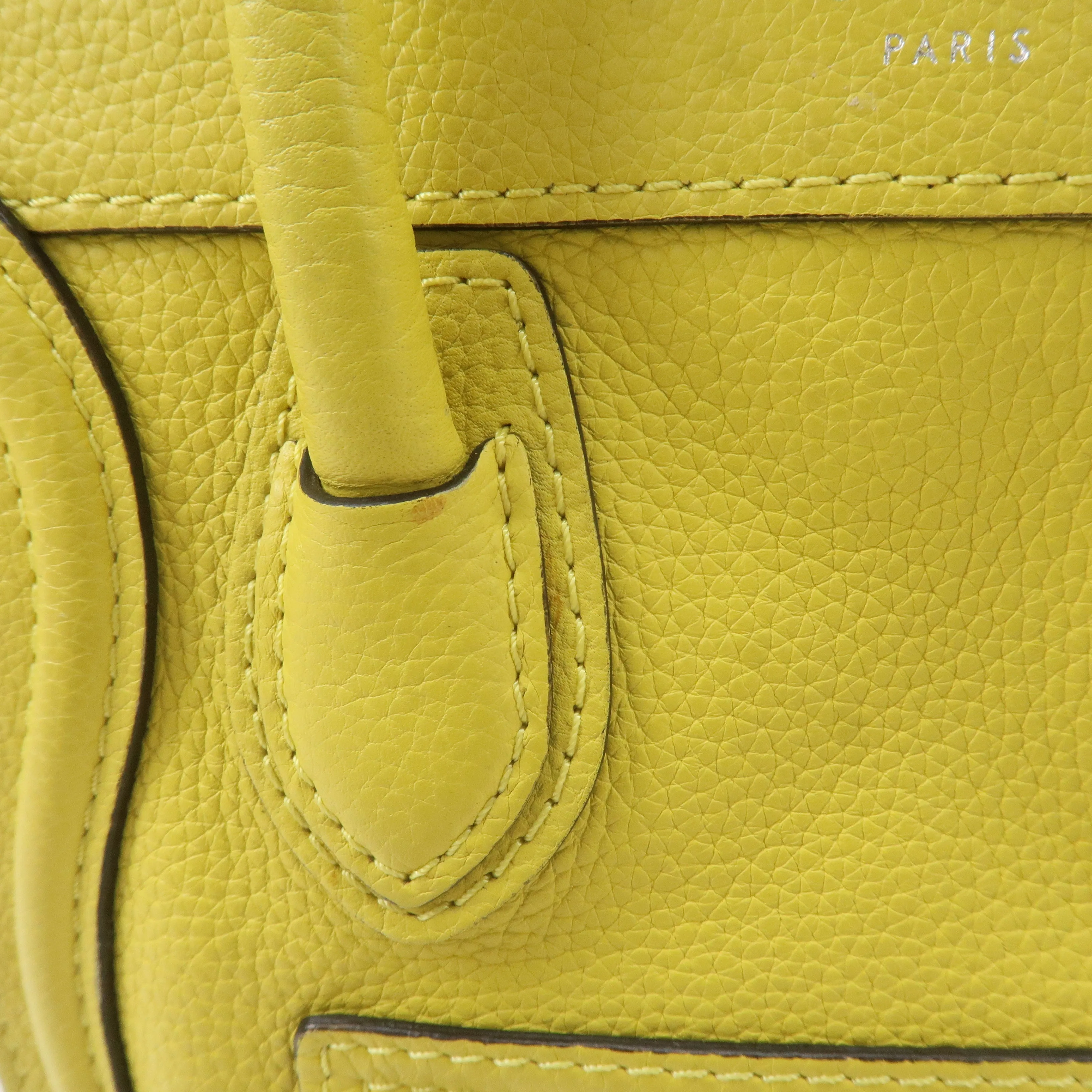 CELINE Leather Luggage Nano Shopper 2Way Bag Yellow 168243