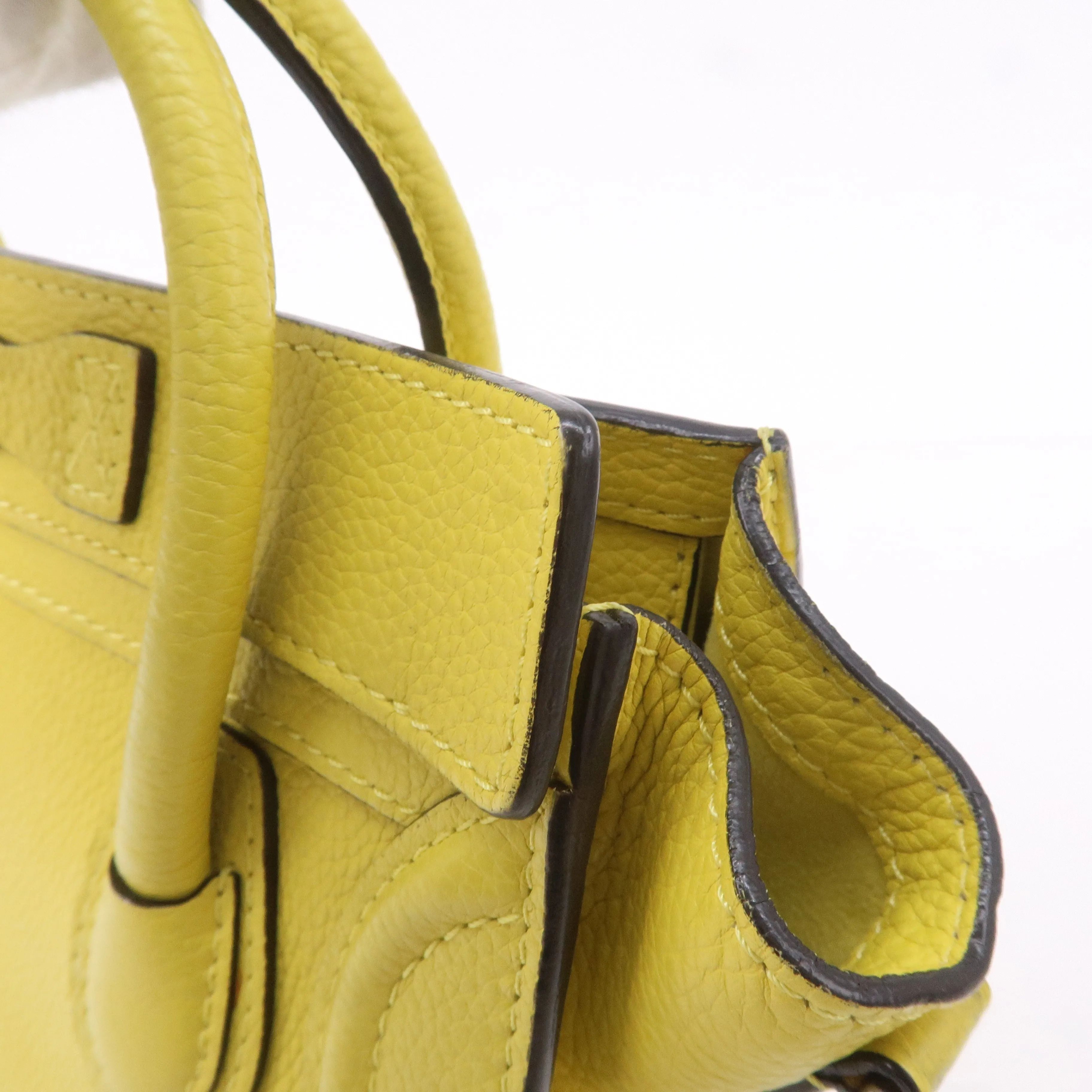 CELINE Leather Luggage Nano Shopper 2Way Bag Yellow 168243