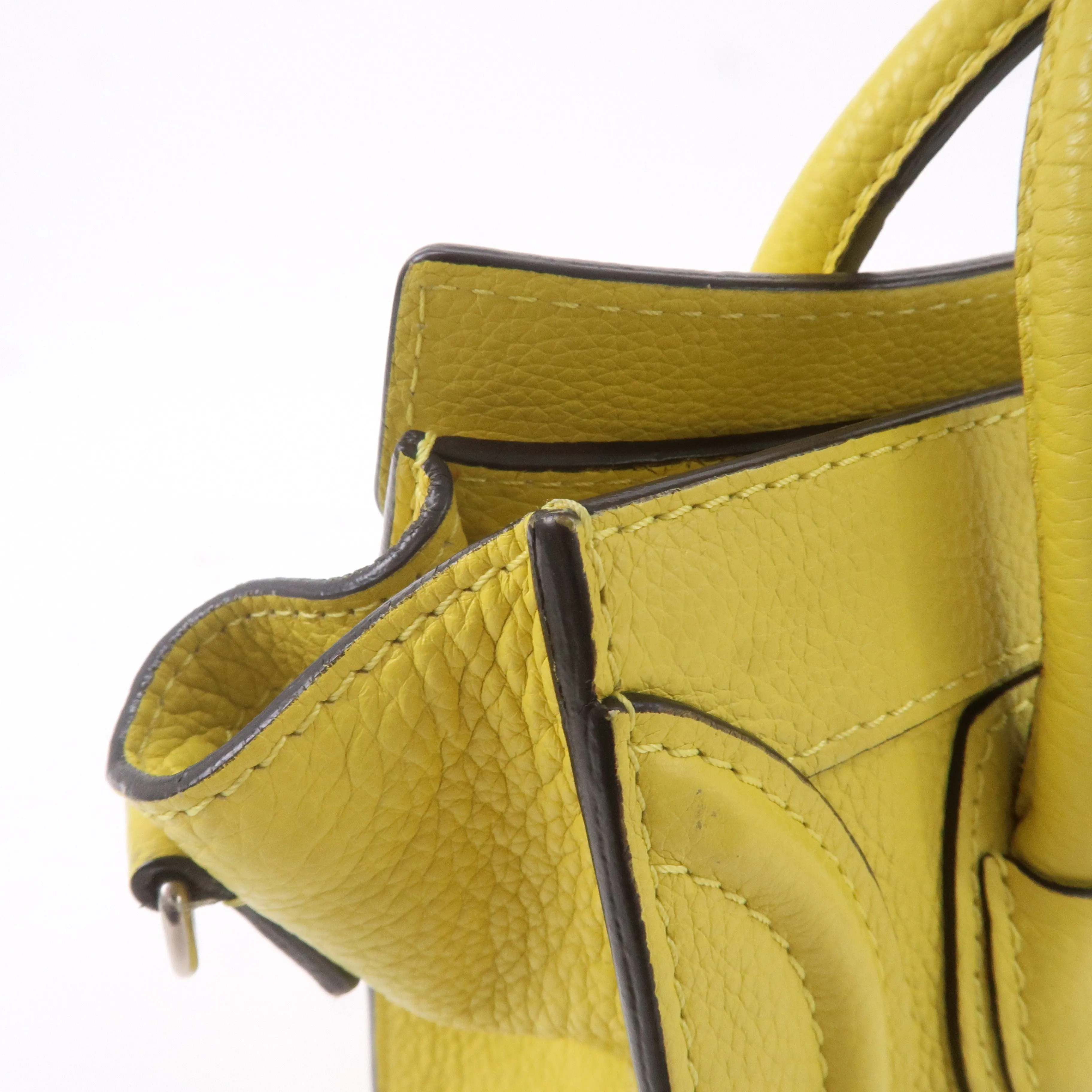 CELINE Leather Luggage Nano Shopper 2Way Bag Yellow 168243