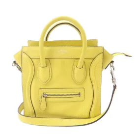 CELINE Leather Luggage Nano Shopper 2Way Bag Yellow 168243