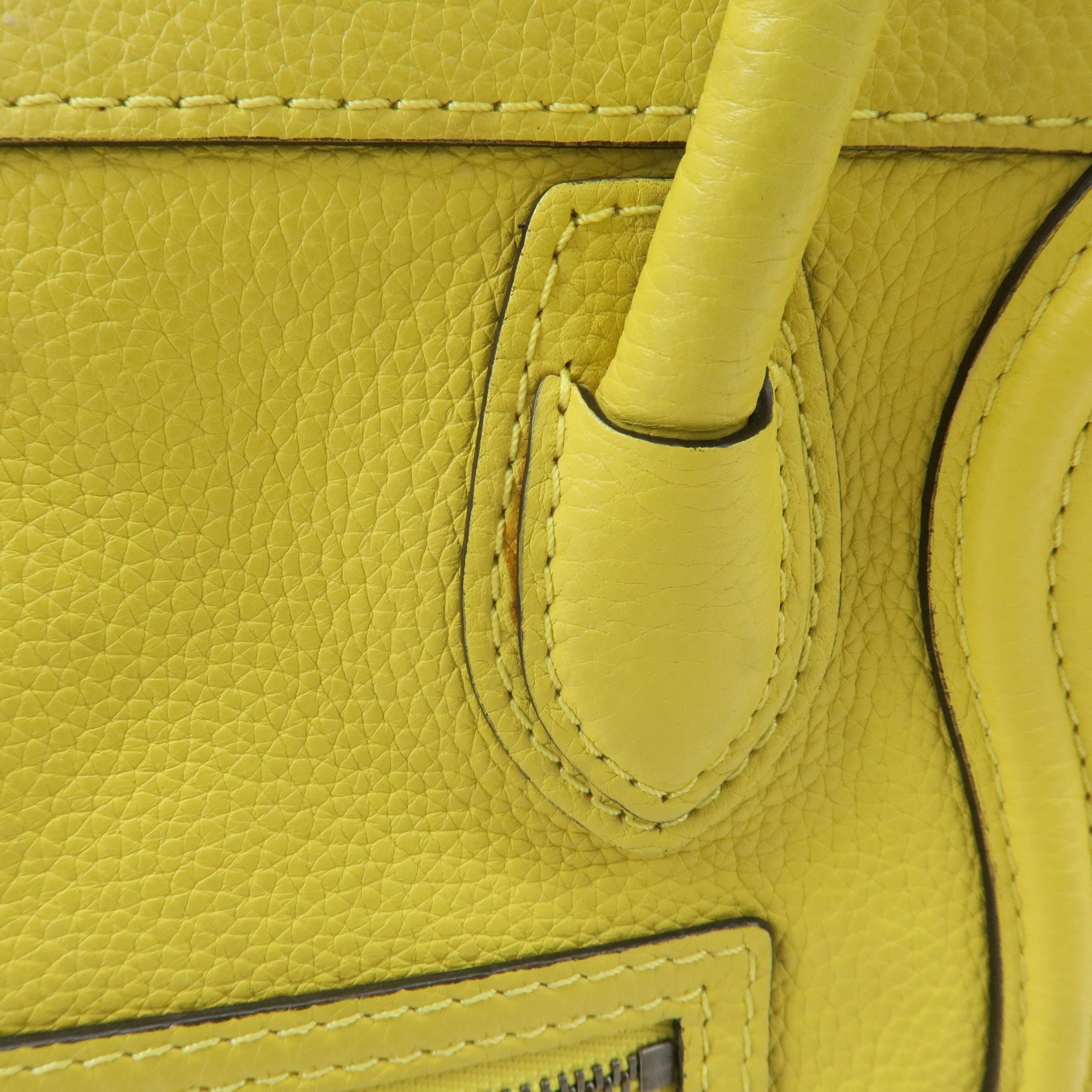 CELINE Leather Luggage Nano Shopper 2Way Bag Yellow 168243