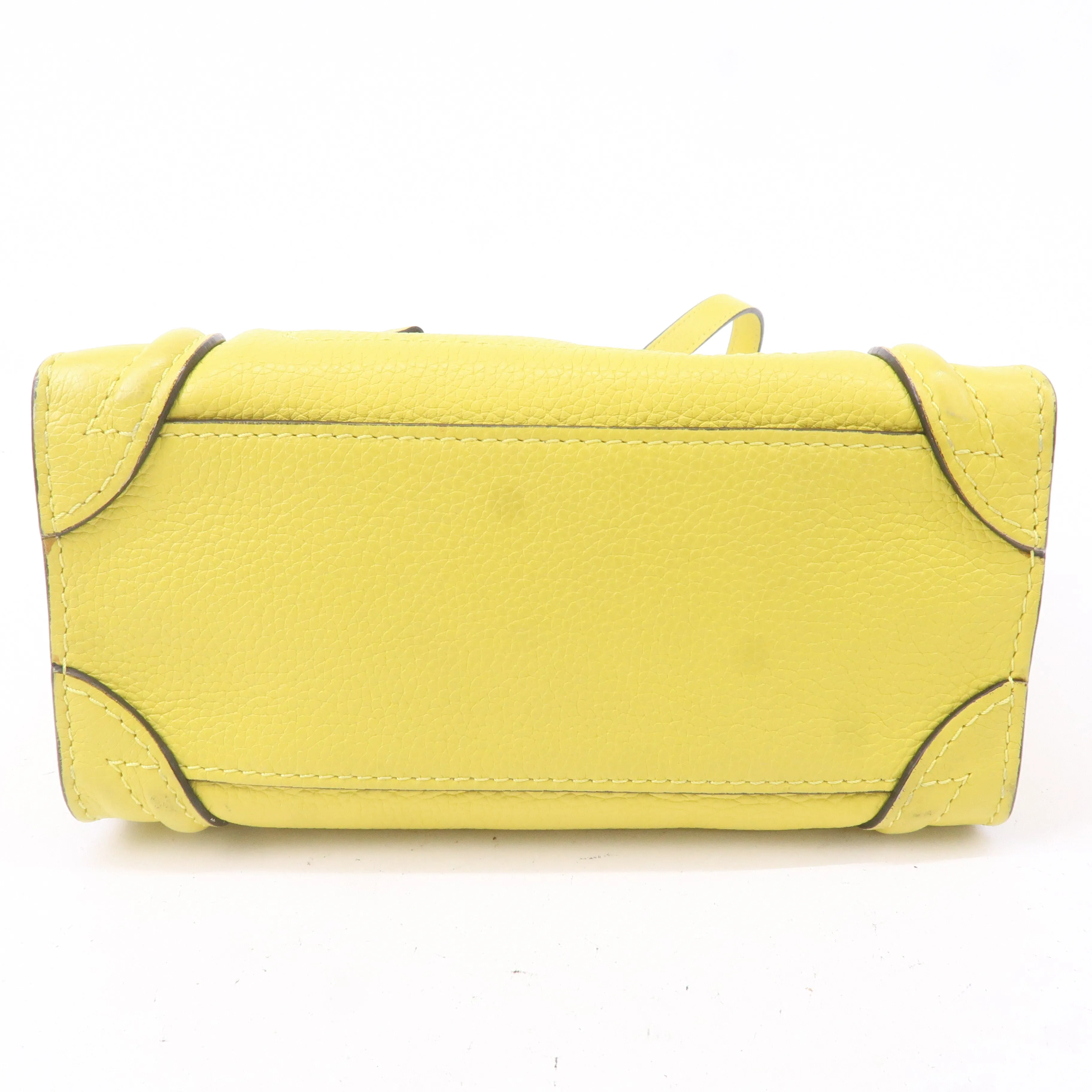 CELINE Leather Luggage Nano Shopper 2Way Bag Yellow 168243