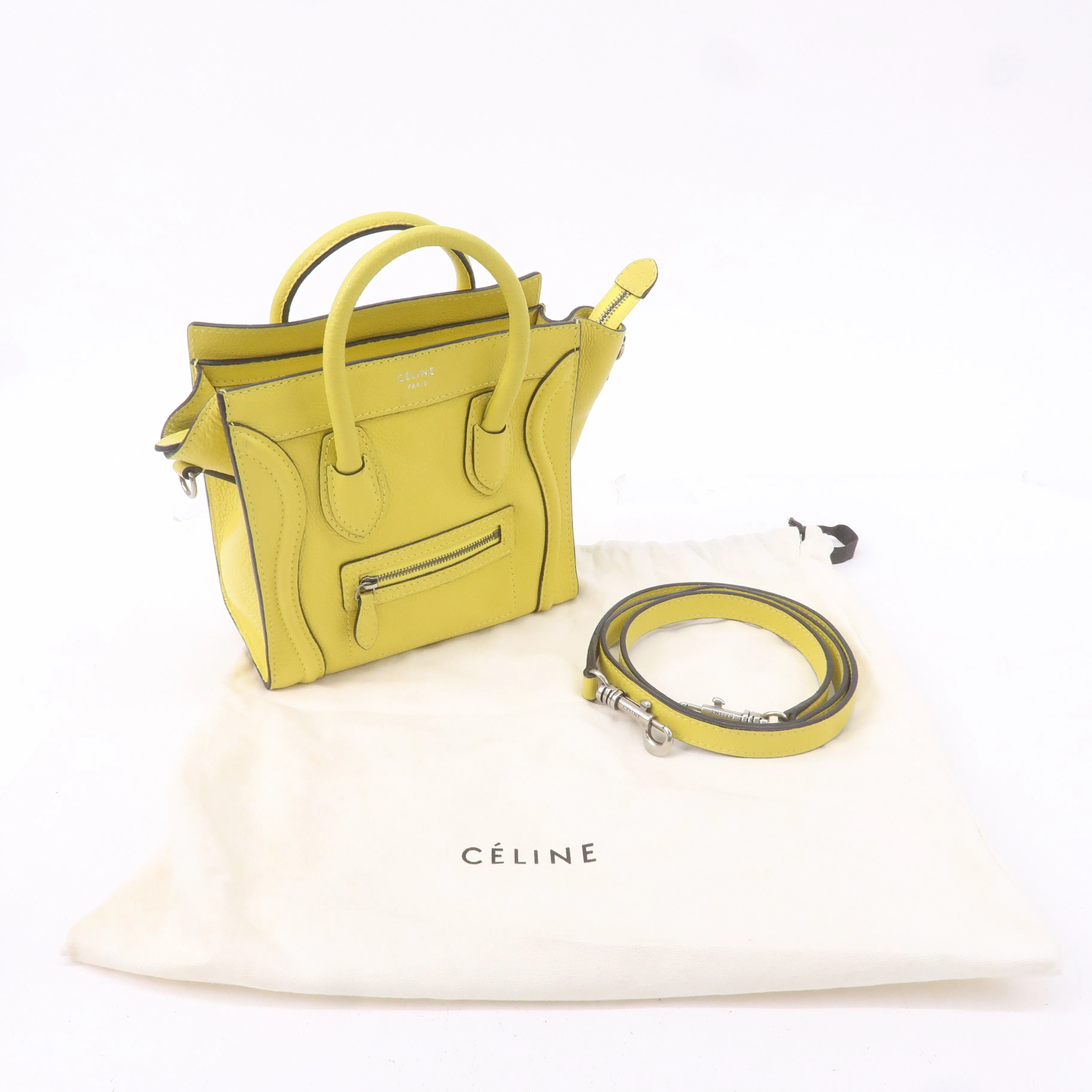 CELINE Leather Luggage Nano Shopper 2Way Bag Yellow 168243